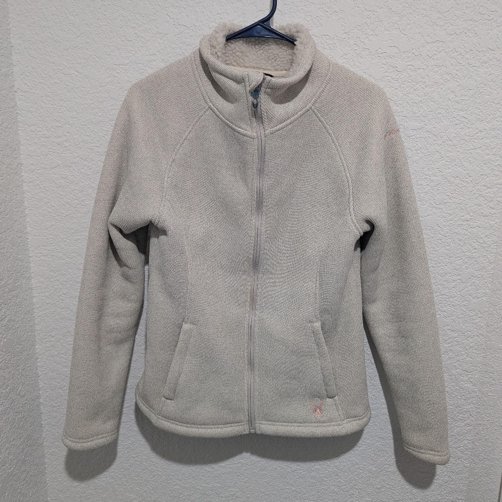 Oatmeal Heather Sherpa Lined Sweater Fleece Full Zip Women’s Medium